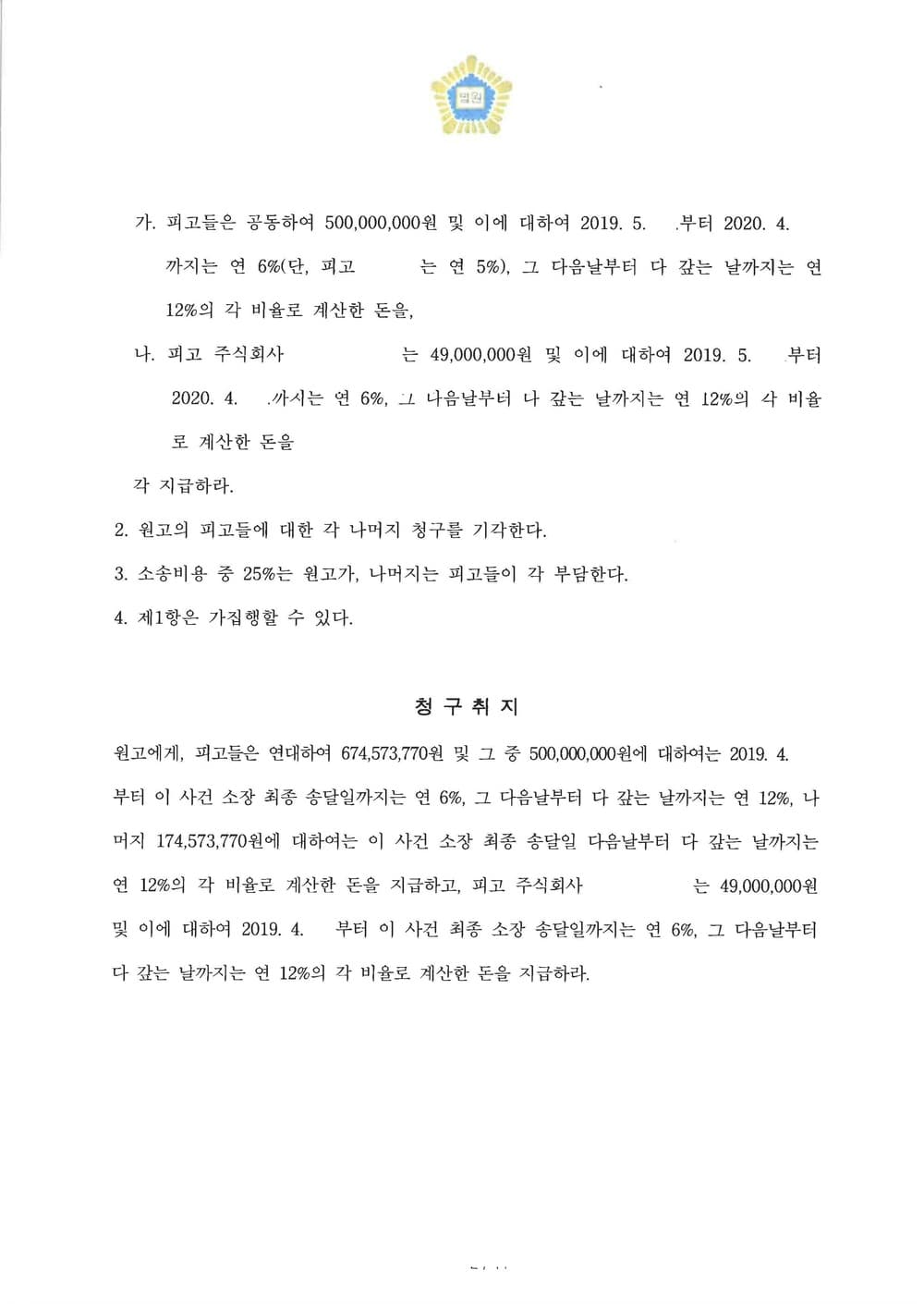 투자금 반환청구 5억 이상 승소 법인 대표 과실 손해배상 인정 (판결문 2/2)